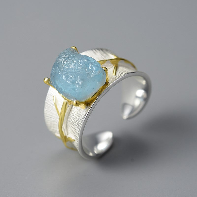 Bague argent et Pierre Aigue Marine