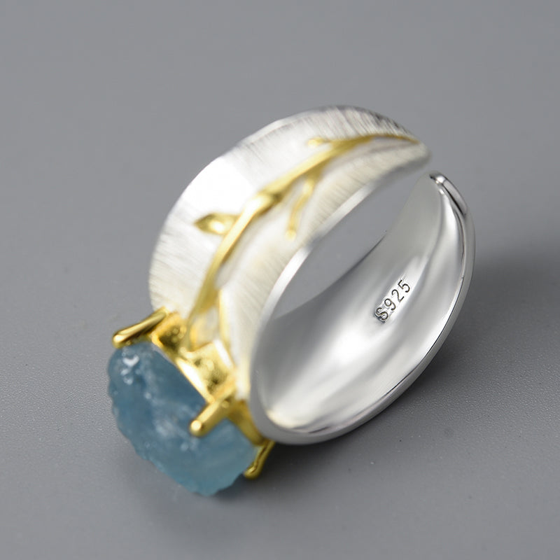 Bague argent et Pierre Aigue Marine