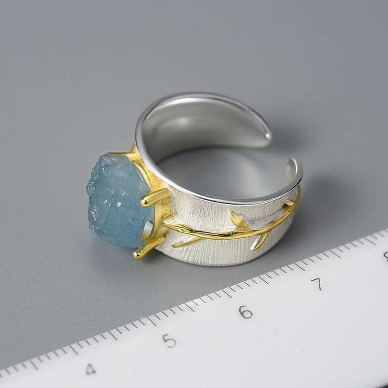 Bague argent et Pierre Aigue Marine