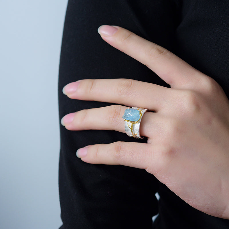 Bague argent et Pierre Aigue Marine